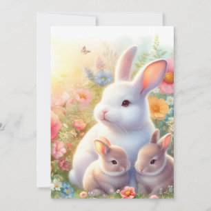 Spring Easter Bunny Family Floral Garden Holiday Card