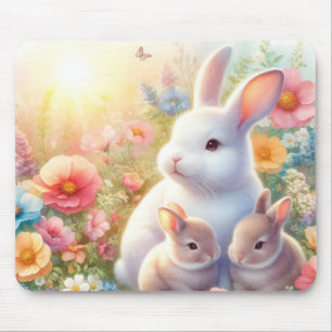Spring Easter Bunny Family Floral Garden Mouse Mat