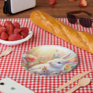 Spring Easter Bunny Family Floral Garden Paper Plate