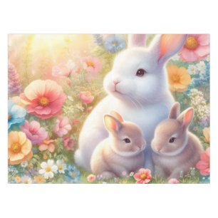 Spring Easter Bunny Family Floral Garden Tablecloth