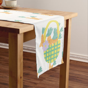 Spring Easter Carrots Basket Patterned Minimalist Short Table Runner