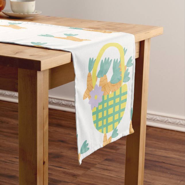 Spring  Easter Carrots Basket Patterned Minimalist Short Table Runner (In Situ)