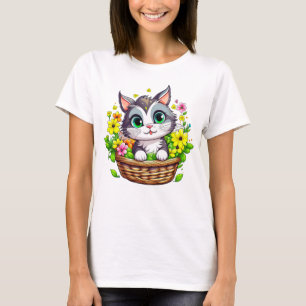Spring Easter Cute Cat in Flowers T-Shirt