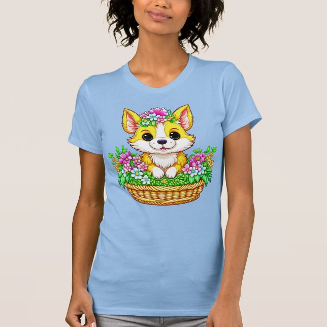 Spring Easter Cute Dog in Flowers T-Shirt (Front)