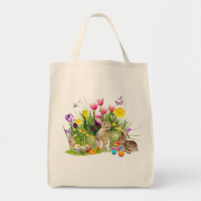 Spring/ Easter Egg Hunt Floral Tote Bag (Front)