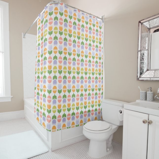 Spring Easter Eggs & Tulips Shower Curtain (In Situ)