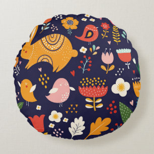 Spring Easter: flowers, bunnies collection Round Cushion