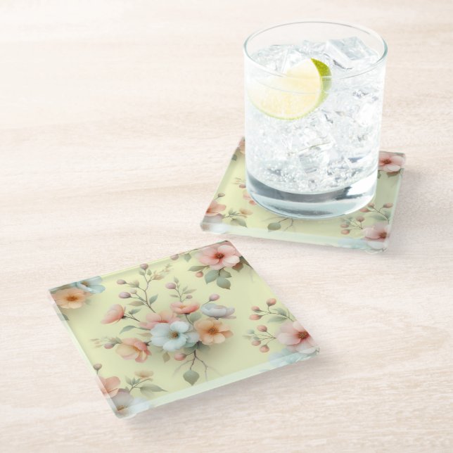 Spring Easter Flowers Glass Coaster (Angled)