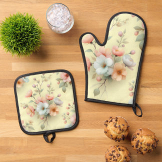 Spring Easter Flowers Oven Mitt & Pot Holder Set