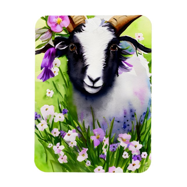 Spring Easter Goat Kid Floral Watercolor Magnet (Vertical)