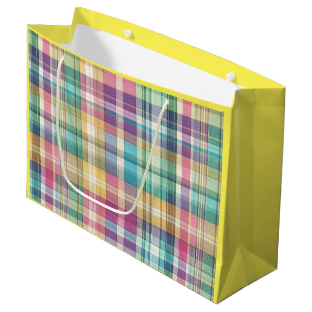 Spring/Easter pastel plaid/tartan  Large Gift Bag (Front Angled)
