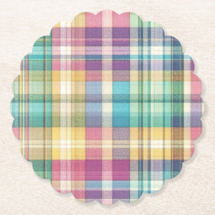 Spring/Easter pastel plaid/tartan  Paper Coaster