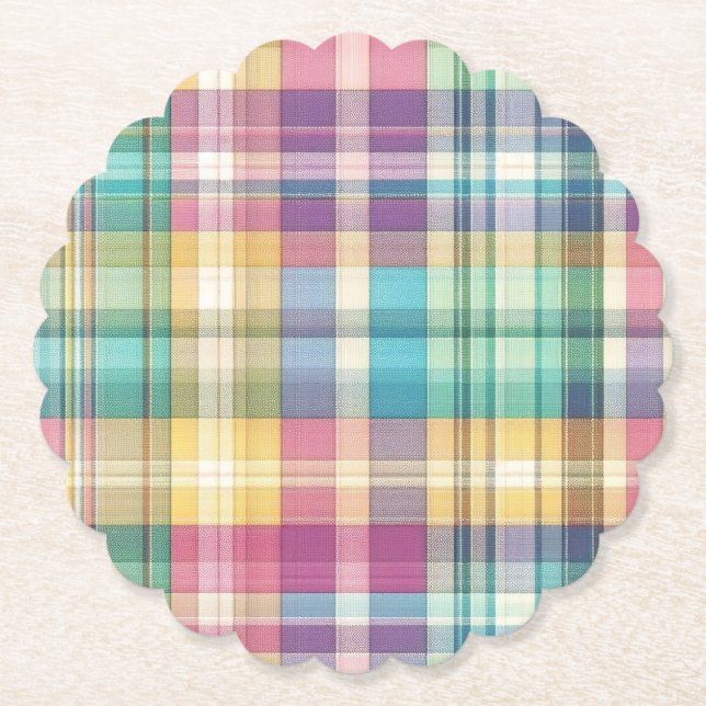 Spring/Easter pastel plaid/tartan  Paper Coaster (Front)