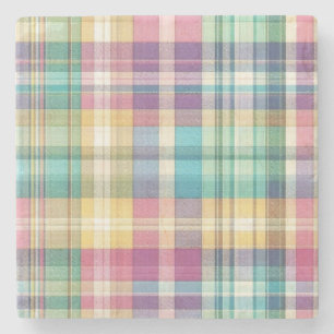 Spring/Easter pastel plaid/tartan Stone Coaster