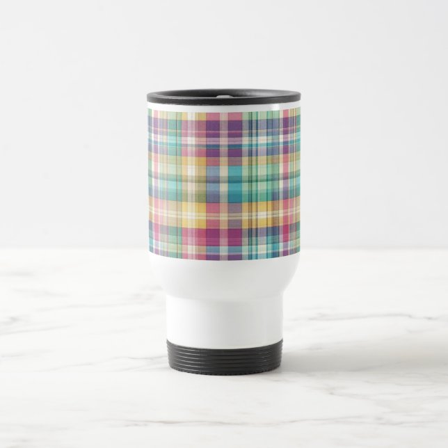 Spring/Easter pastel plaid/tartan  Travel Mug (Center)