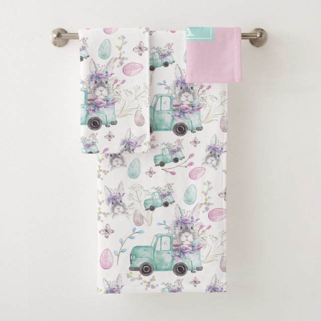 Spring Easter Personalised Watercolor Elements Bath Towel Set (Insitu)