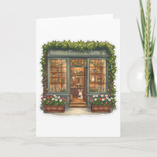 Spring Easter Shop with Cute Reading Bunny Card
