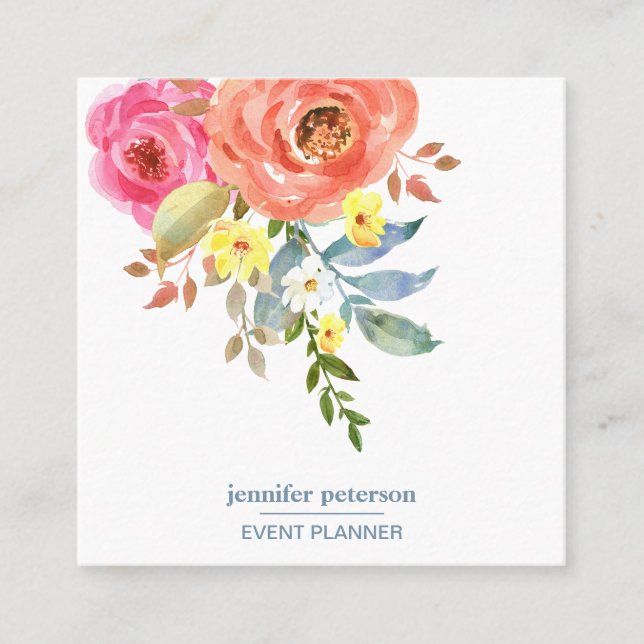 Spring Elegant bloom peony  Social Media Icons Square Business Card (Front)