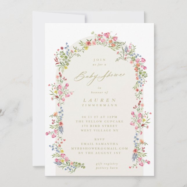 Spring Elegant Dainty Floral Arch Baby Shower Invitation (Front)