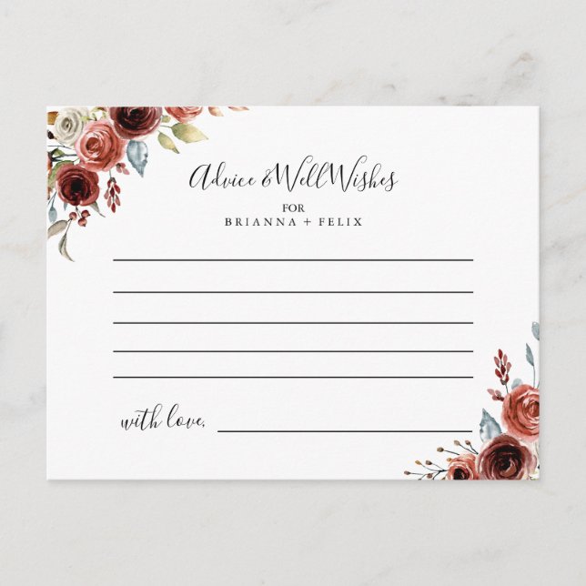 Spring Elegant Floral Wedding Advice Card (Front)