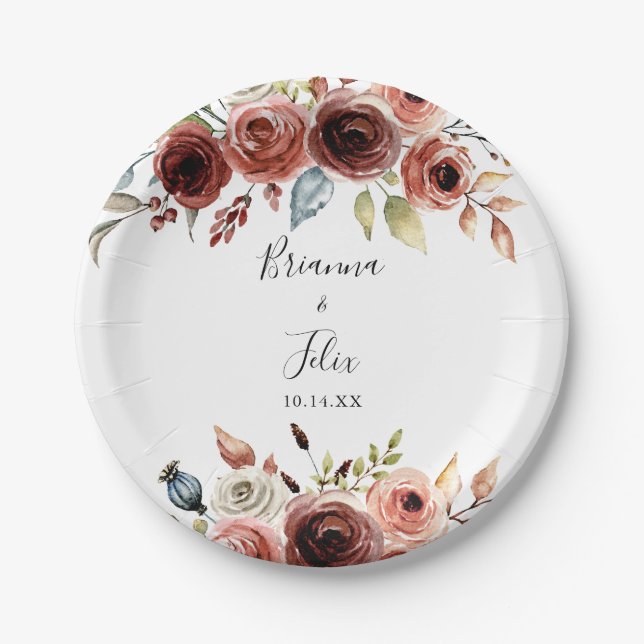 Spring Elegant Floral Wedding Cake Paper Plate (Front)