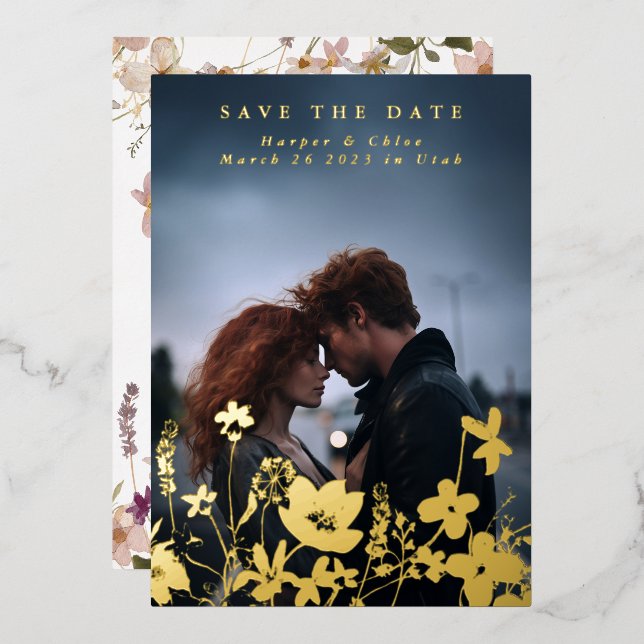 Spring Elegant Wildflower Boho Photo Save The Date (Front/Back)