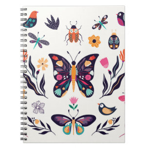 Spring Elements Butterflies Birds Flowers Notebook