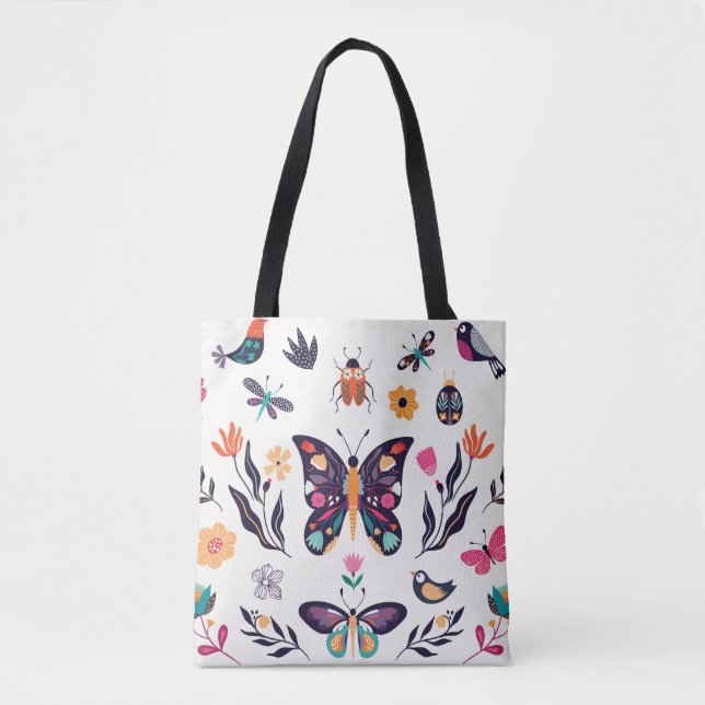 Spring Elements Butterflies Birds Flowers Tote Bag (Front)