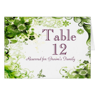 Spring Emerald Green Floral Wedding Table Number