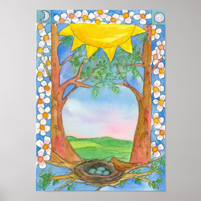 Spring Equinox Bird Nest Sunshine Trees Nature Poster (Front)