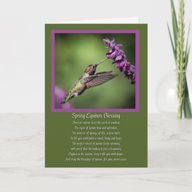 Spring Equinox Blessings Poem Hummingbird Card (Front)
