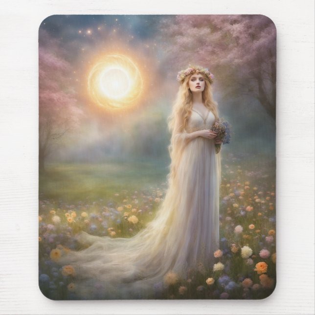 Spring Equinox Meadow Maiden Gown Fantasy Mouse Mat (Front)
