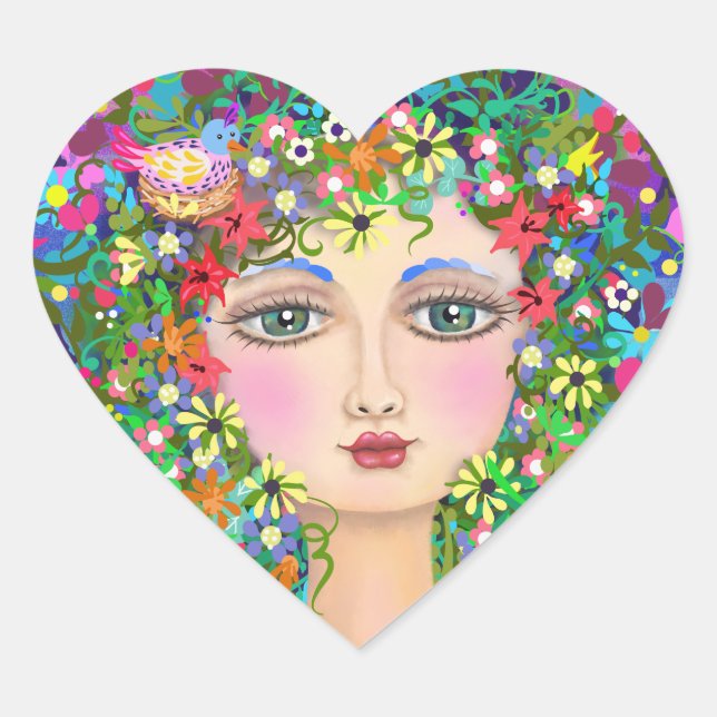 Spring Face Heart Shape Sticker (Front)