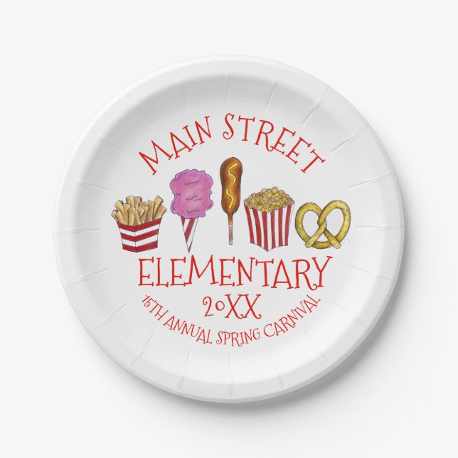 Spring Fair Carnival Festival Corndog Ice Cream Paper Plate (Front)