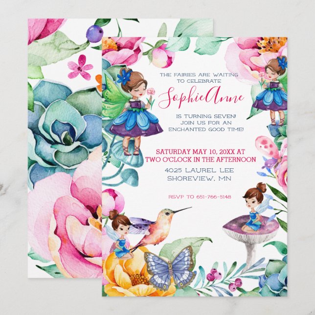 Spring Fairy Birthday Party Invitation (Front/Back)