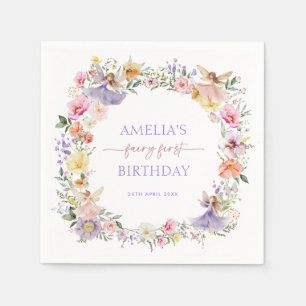 Spring Fairy Colourful Flowers 1st Birthday Party Napkin