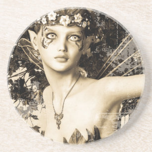 Spring Fairy Woodland Vintage Photo Fantasy Art Coaster