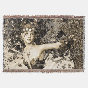 Spring Fairy Woodland Vintage Photo Fantasy Art Throw Blanket