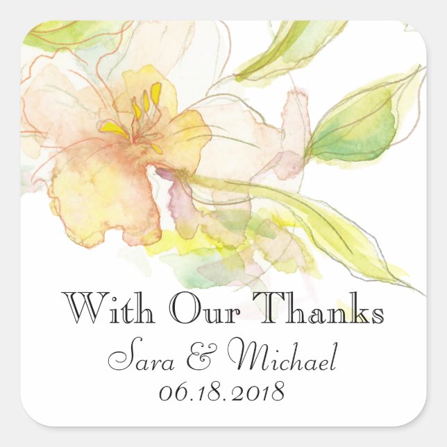 Spring Fantasy Watercolor Floral Wedding Square Sticker (Front)