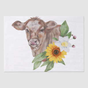 Spring Farm Calf Floral Watercolor Tissue Paper