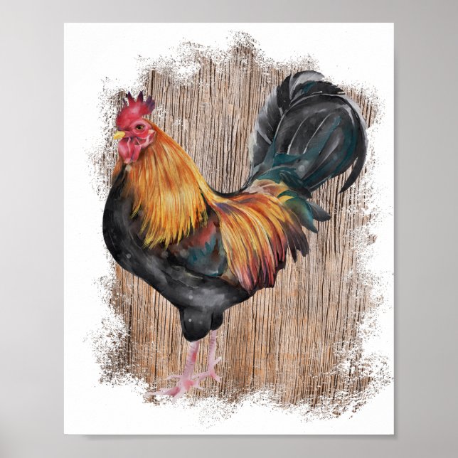Spring Farm Rooster Watercolor Decoupage Print (Front)