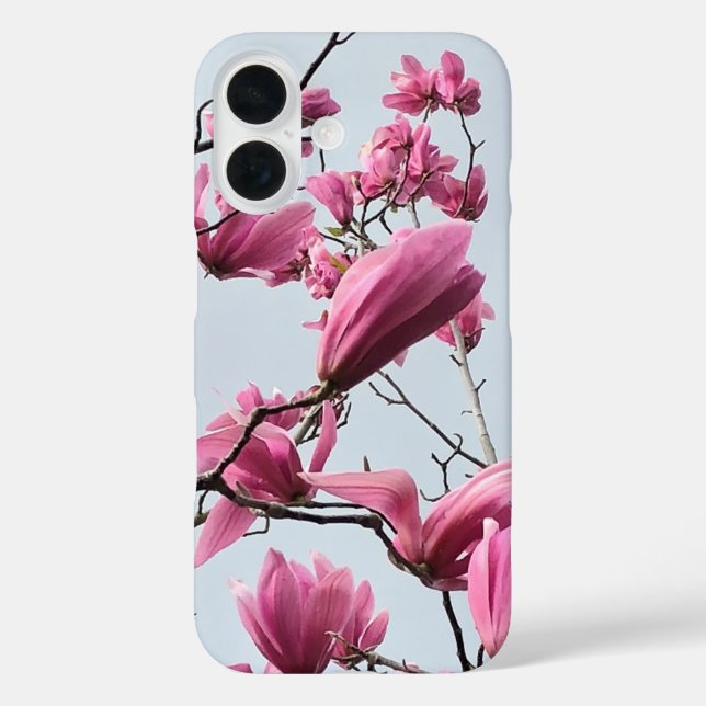 Spring Fashion Pink Magnolia Blossoms Hanami Blue Case-Mate iPhone Case (Back)