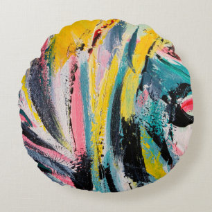 Spring Festival. Multicolored texture painting. Ab Round Cushion