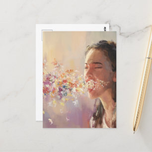 Spring Fever Woman Surreal Sneeze Postcard
