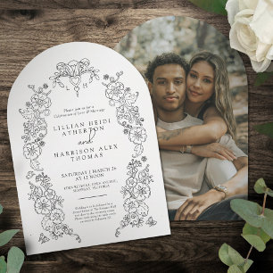 Spring Fleur de lis wedding black white art photo Invitation