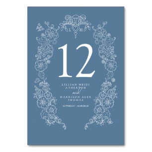 Spring Fleur de lis wedding blue grey white Table Number