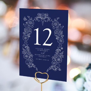Spring Fleur de lis wedding navy blue white  Table Number