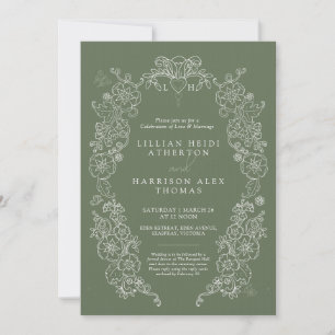 Spring Fleur de lis wedding sage green white Invitation