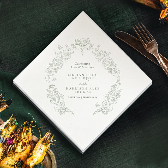 Spring Fleur de lis wedding sage green white Napkin (Creator Uploaded)