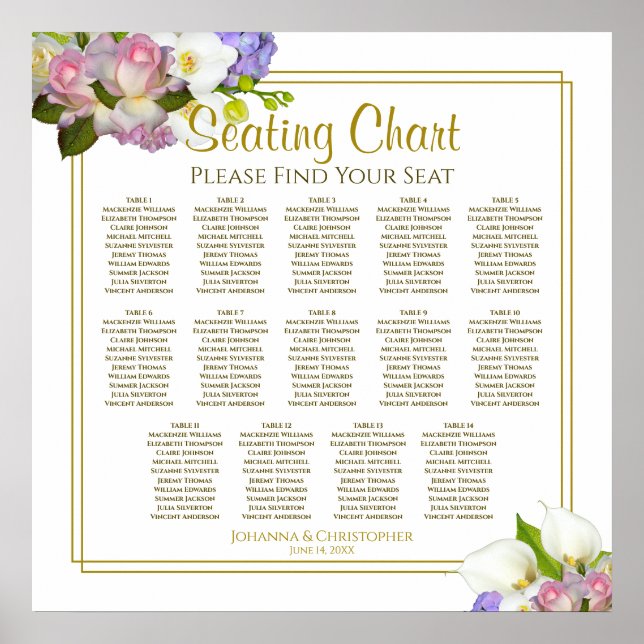 Spring Floral 14 Table Wedding Seating Chart (Front)